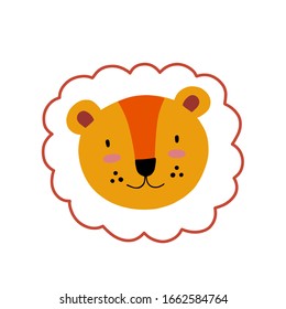 Lion or tiger character design. Cute cartoon animal vector illustration. Abstract icon for baby posters, art prints, fashion apparel or stickers.