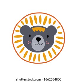 Lion or tiger character design. Cute cartoon animal vector illustration. Abstract icon for baby posters, art prints, fashion apparel or stickers.