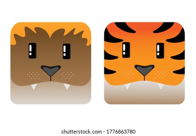 Lion and tiger characters in square shapes