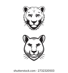 Lion and Tiger Head Logo Vector Set