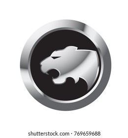 lion or tiger head round icon in silver-vector drawing