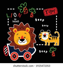 lion and tiger, vector animals illustration graphic design for print