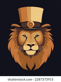 Lion With Top Hat Vector Logo
