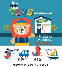lion and toy store funny animal cartoon,vector illustration