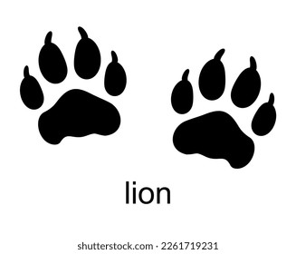 Lion track, lion footprint. Ink, silhouette Vector illustration isolated on white background