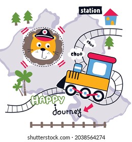lion and train funny animal cartoon