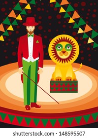 Lion and trainer in the circus vector art