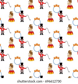 Lion and trainer pattern on the white background. Vector illustration