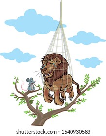 Lion in trap was talk with rat stand on tree to help free from trap