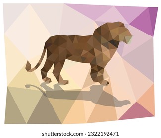Triangulación de leones. Siluetas poligonales de animales. Ilustración vectorial. EPS 10.