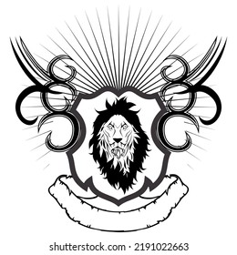 lion tribal head tattoo crest coat of arms emblem. insignia isolated vector illustartion 