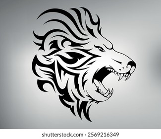 Lion tribal tattoo sketch. vector drawing of a lion with lush rotten roars. lion logo