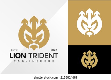 Lion Trident Crown Logo Design Vector illustration template