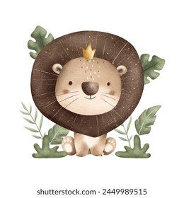 Lion and Tropical Leaves Illustration
