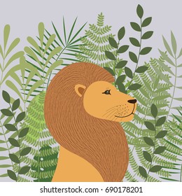 Lion in tropical sheets. Poster. Tropics