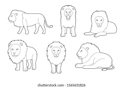 Lion Various Cartoon Vector Coloring Book Stock Vector (Royalty Free ...