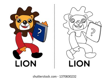 lion, vector animal cartoon, coloring book or page