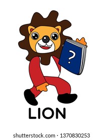 lion, vector animal cartoon, coloring book or page