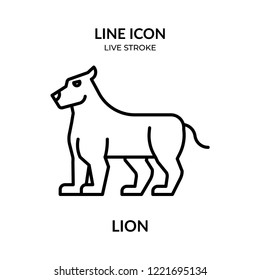 lion  vector, animal line icon with live stroke,  Flat design