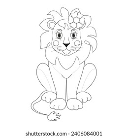 Lion vector. Coloring book for children. Hand drawn lion outline illustration.