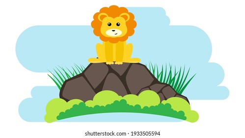 Lion Vector Cute Animals in Cartoon Style, Wild Animal, Designs for Baby clothes. Hand Drawn Characters