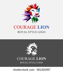 Lion vector design logo symbol. lion face logo design. courage lion color vector design.