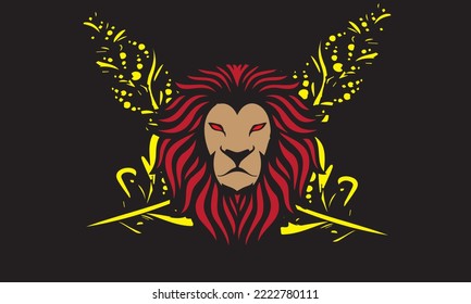 lion vector with feather pens with black background