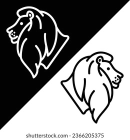 Icono del vector del león, icono de estilo lineal, de la colección de iconos de la cabeza animal, aislado en fondo negro y blanco.
