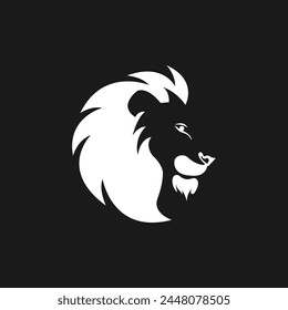 Lion vector icon logo design isolated on black background. Big cat mascot logo clipart. Can be used for labels, banners, or advertisements.