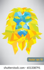 Lion. Vector icon logo. Stylized geometric animal head. Symbol of strength pride. Flat illustration Triangular mane