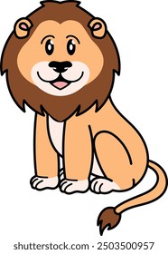 Lion Vector Illustration with Detailed Mane and Regal Stance, Depicting a Majestic Lion in a Savanna Landscape