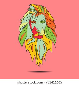 Lion vector illustration. Doodle style. Design icon, print, logo, symbol, decor, textile, paper.
