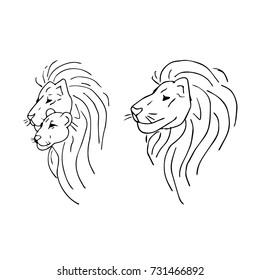 Lion vector illustration. Doodle style. Design icon, print, logo, symbol, decor, textile, paper.
