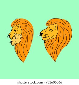 Lion vector illustration. Doodle style. Design icon, print, logo, symbol, decor, textile, paper.