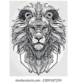 lion vector illustration image in black lines