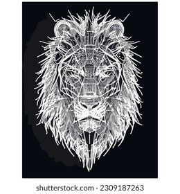 lion vector illustration image in black lines