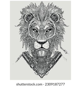 lion vector illustration image in black lines