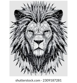 lion vector illustration image in black lines