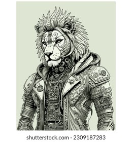 lion vector illustration image in black lines