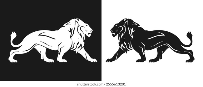 Lion vector illustration isolated on black and white background