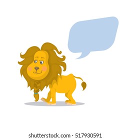 Lion vector illustration with  speech bubble isolated on a white background.Kids cartoon lion cute african animal.