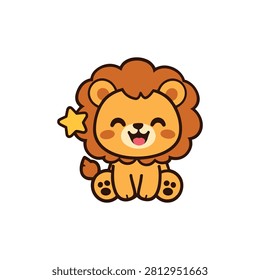 Lion Vector Illustration Sticker. Lion Sticker Collections. Lion. Cute Kawaii Lion. Sticker Collectiion.