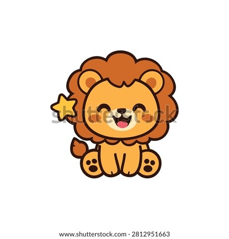 Lion Vector Illustration Sticker. Lion Sticker Collections. Lion. Cute Kawaii Lion. Sticker Collectiion.