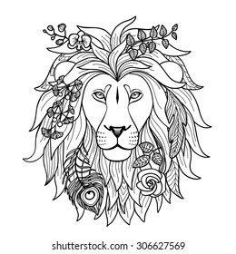 Lion. Vector illustration for textile prints, tattoo, zodiac signs web and graphic design