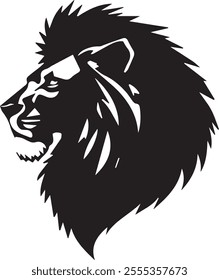  lion vector image features a majestic lion in a bold, stylized design. The lion’s mane is represented with smooth, flowing lines that radiate from its head, creating a sense of power and grace. 