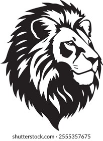  lion vector image features a majestic lion in a bold, stylized design. The lion’s mane is represented with smooth, flowing lines that radiate from its head, creating a sense of power and grace. 