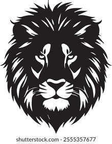  lion vector image features a majestic lion in a bold, stylized design. The lion’s mane is represented with smooth, flowing lines that radiate from its head, creating a sense of power and grace. 