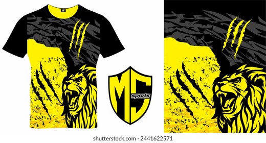 Diseño de patrón de camiseta de vector de león, ilustración, fondo textil para camiseta deportiva, maqueta de camiseta de camiseta de fútbol para club de fútbol. Vector de jersey amarillo y negro