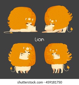 Lion vector. King crown. Zoo animals. Animals isolated. 