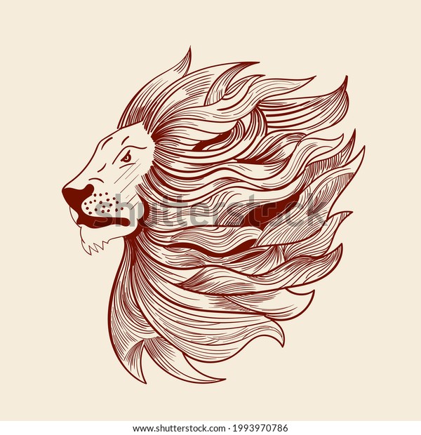 Lion Vector Line Art Black White Stock Vector (Royalty Free) 1993970786